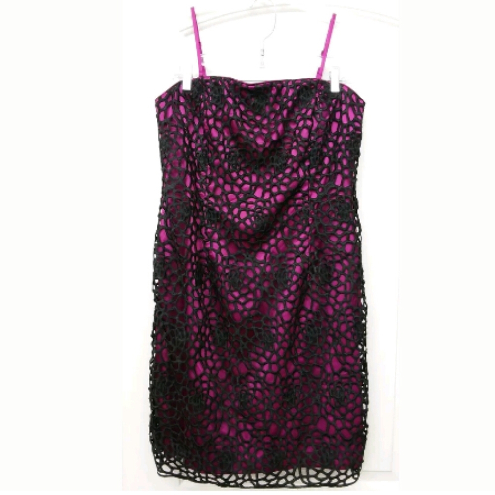 Adrianna Papell Sz14 Fushia/Black Mesh Party Dress